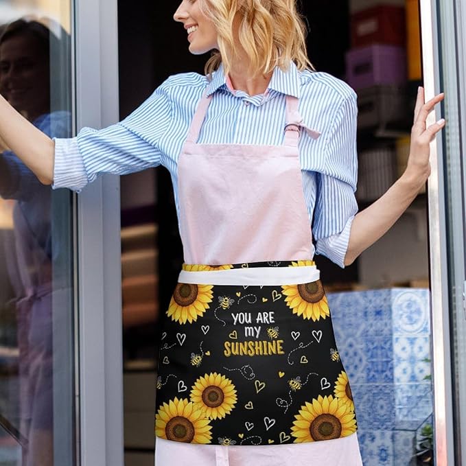 Server Apron with 3 Pockets Waist Waiter Waitress Half Apron Short Aprons