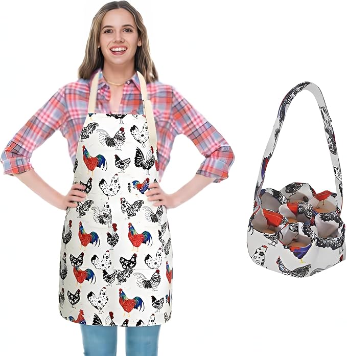 2 Pcs Egg Collecting Apron Chicken Egg Gathering Basket with 7 Pouches, Fresh Egg Holding Apron with 11 Pockets for Farmhouse Kitchen Parent Child Activities, Gift for Grandma/Housewife/Women