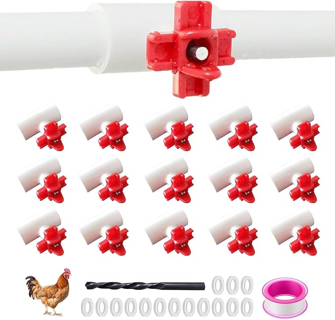 15-Pack Horizontal Chicken Nipples Waterer with 1/2" PVC Tee Fittings, Automatic Poultry Waterer Kit for DIY Chicken Duck Quail Watering System, Side Mount Drinker