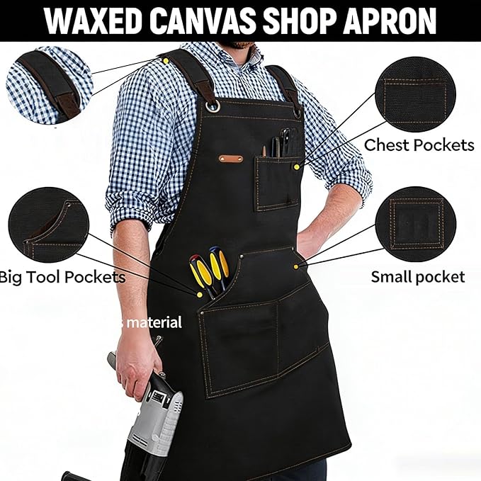 Adjustable Kitchen Apron Set With Pockets, Heavy Duty Cooking Apron for Men and Women, Black/Grey