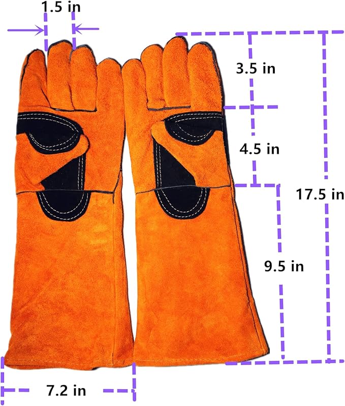 Bite Proof Glove Welding Gloves (1 Pair) 17.5 inches Leather Reinforced for Gardening Work Animal Handling Dog Cat Scratch (Brown)