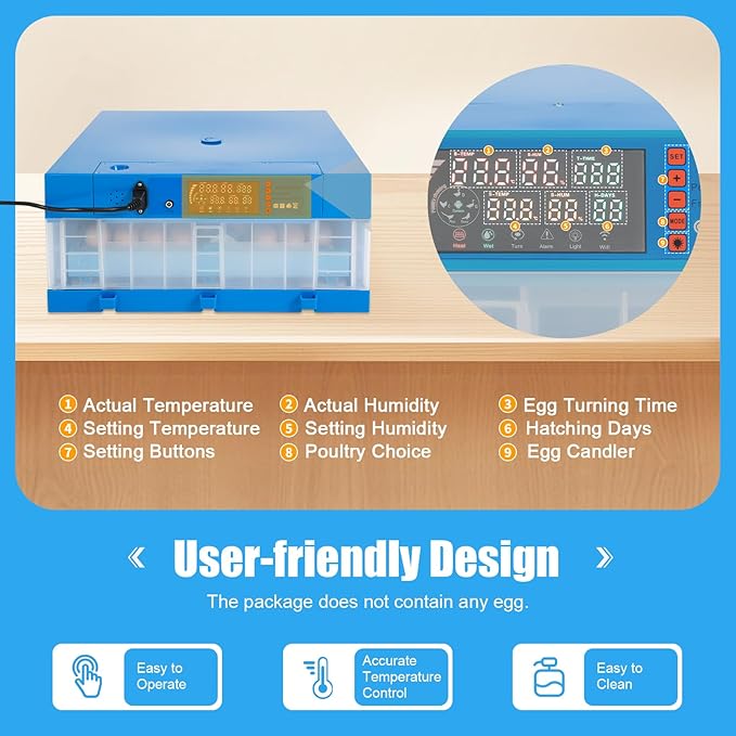 Automatic Egg Incubator,Digital Poultry Hatcher Machine,360° Automatic Egg Turning & Temperature Control,General Purpose Incubator for Hatching Chicken Duck Quail Eggs (48 Egg)