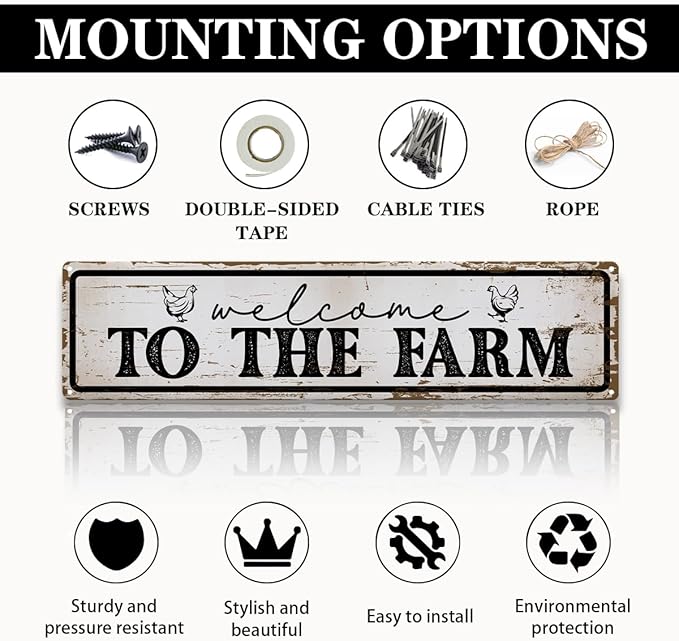 Welcome to the Farm Sign, Rusty Metal Tin Signs 15.8x4 inches, Outdoor Welcome Sign, Vintage Hanging Metal Plaque for Garden Yard Fence Home Decor, Farmhouse Front Door Porch Decoration