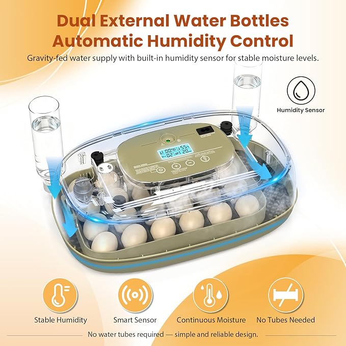 24 Egg Incubator with Humidity Display & Candler, Automatic Adjustable Turner, Temp & Humidity Control, Auto Water Refill – Large Capacity Hatcher for Chicken, Duck, Goose, Turkey, Quail