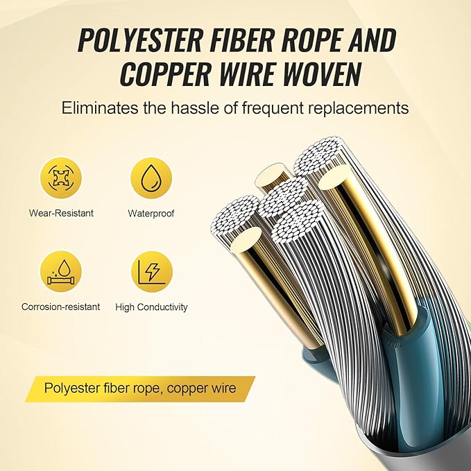 VEVOR Electric Fence Wire, 1000Ft 305M Portable Polywire, 1/4" Diameter 2 Copper Strands for Reliable Conductivity and Rust Resistance, Fencing Rope Line for Horse, Cattle, Livestock