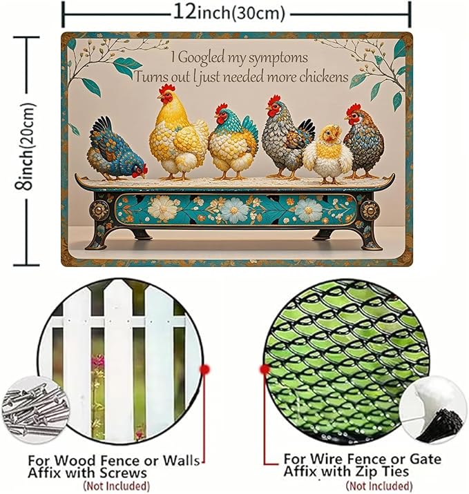 Chicken Metal Tin Sign Vintage Retro Poster Wall Art Chicken Decoration for Chicken Coops Farms Yard Home Bar Cafe Garage or Office - Thoughtful Chicken Gift Idea