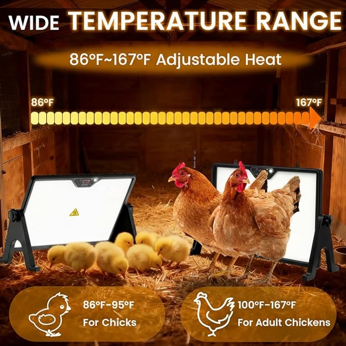 HIRALIY Chicken Coop Heater, 180W Dual-Sided Heating Panel with Adjustable Temperature & Cycle Mode, Rotatable Brooder Plate for Chicks Winter Poultry Ducks & Small Pets