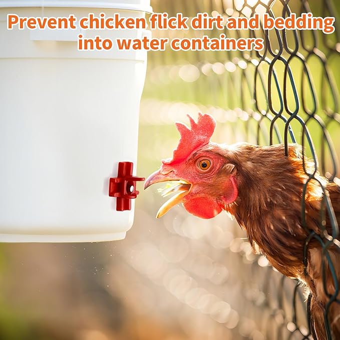 LemonRoad 50 Pack Horizontal Chicken Nipples Horizontal Poultry Automatic Waterer Nipples Chicken Water Feeder with 50 Pcs Ring Gaskets, 50 Pcs Wing Nuts and Drill Bit for Bucket Ducks Quail(Red)