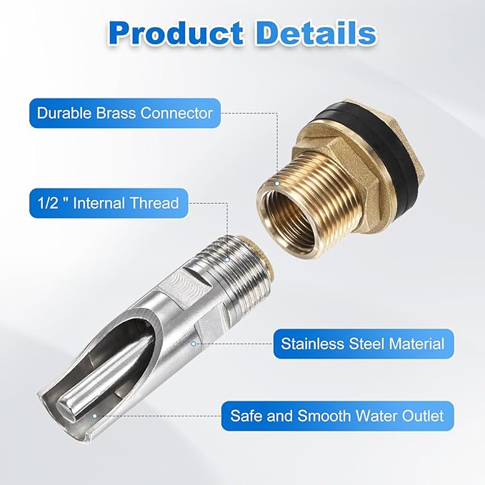 8-Pack Pig Nipple Waterer for Barrel Kit, Stainless Steel Automatic Pig Water Nipple with Brass Water Tank Connector and Installation Hole Opener for Hog/Goat/Sows Piglets