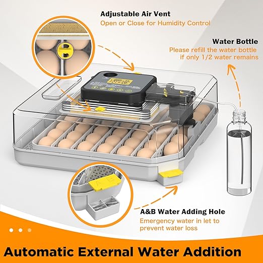 Incubator for Hatching 48 Eggs with Automatic Egg Turning and Humidity Control, Egg Incubator with Temperature, Incubators for Chicken, Ducks, Goose, Quail, Pigeon, Grey