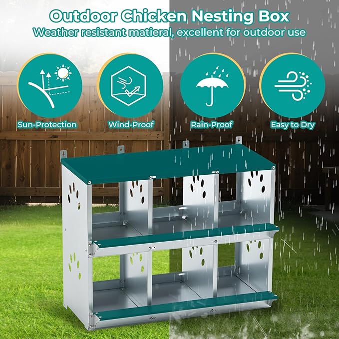Chicken Nesting Box for Laying Eggs, Metal Chicken Laying Boxes Wall Mountable, Easy Egg Collection Roll Away Nesting Boxes, Chicken Coop Nesting Boxes for Hens, 6 Compartments