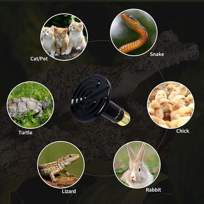 Ceramic Heat Emitter 100 Watt No Light Emitting Che Bulb Reptile Heat Lamp Bulb Light Emitter Chicken Lamp for Pet Coop Heater Lizard Turtle Brooder Aquarium Snake - 2 Pack