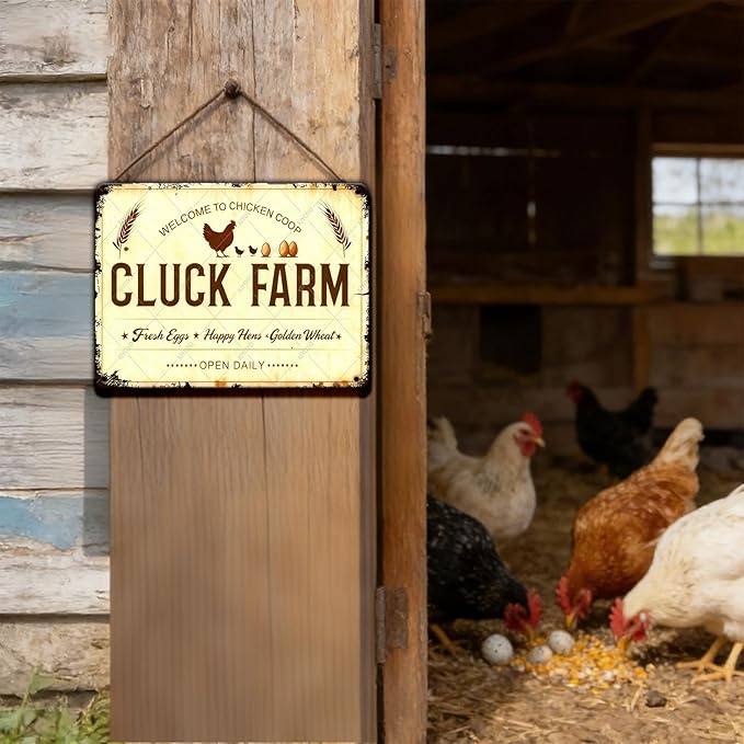 Funny Chicken Sign Welcome To Chicken Coop Cluck Farm Vintage Metal Decor Art Poster for Home Cafe Bar Kitchen Door Porch Yard Wall Decorations 12x8 Inch