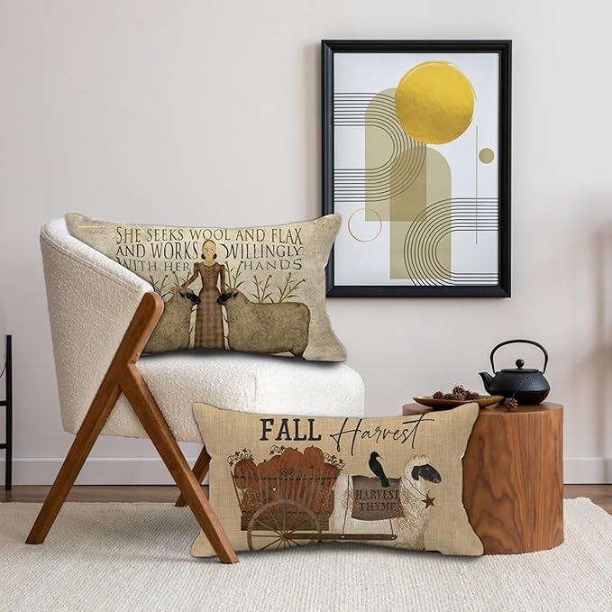 Thanksgiving Day Harvest Throw Pillow Covers 12x20 inch Vintage Farmhouse Sheep and Pumpkin Lumbar Pillow Decor Cushion Case for Home Couch Pillowcase