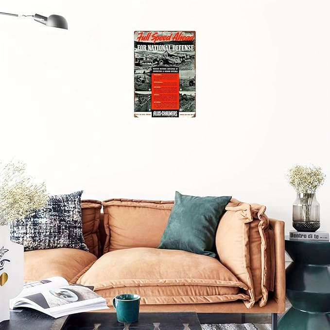 Allis Chalmers Vintage Metal Sign for National Defense - Iron Wall Art, Retro Tin Sign Decor with Pre-Drilled Holes, Waterproof and Weather-Resistant, 1 Pcs, 8x12 Inch