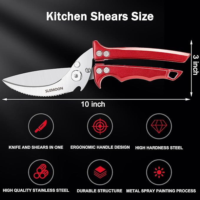 Heavy Duty Poultry Shears Meat Cutting Dishwasher Safe and Food Stainless Kitchen Shears Kitchen Scissors for Chicken Turkey Thanksgiving,Gift Box,burgundy