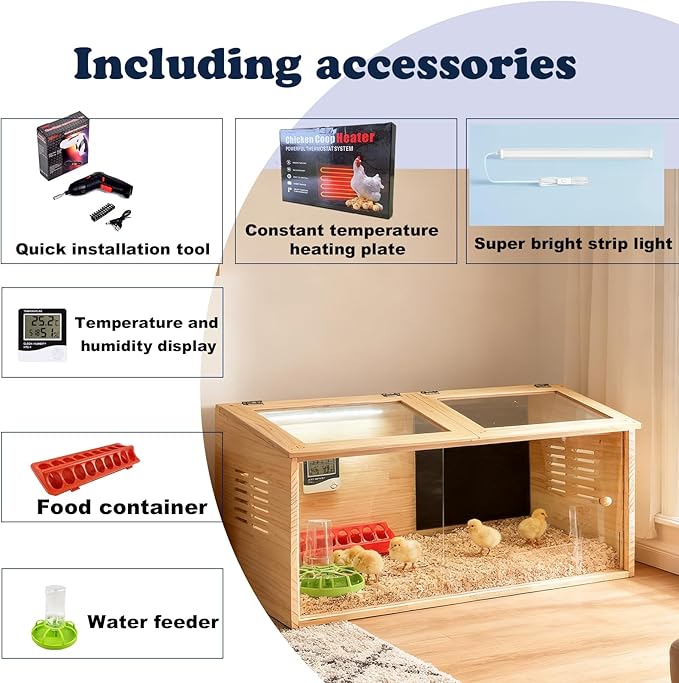 Brooder Box for Chicks,Quail cage,Baby Chicken Supplies,Includes Chicken coop Heater/Quick Installation Tool/Feeding Trough/Water Dispenser, etc,Suitable for Chicks/Duck/Parrot (40" L x 16" x 16")