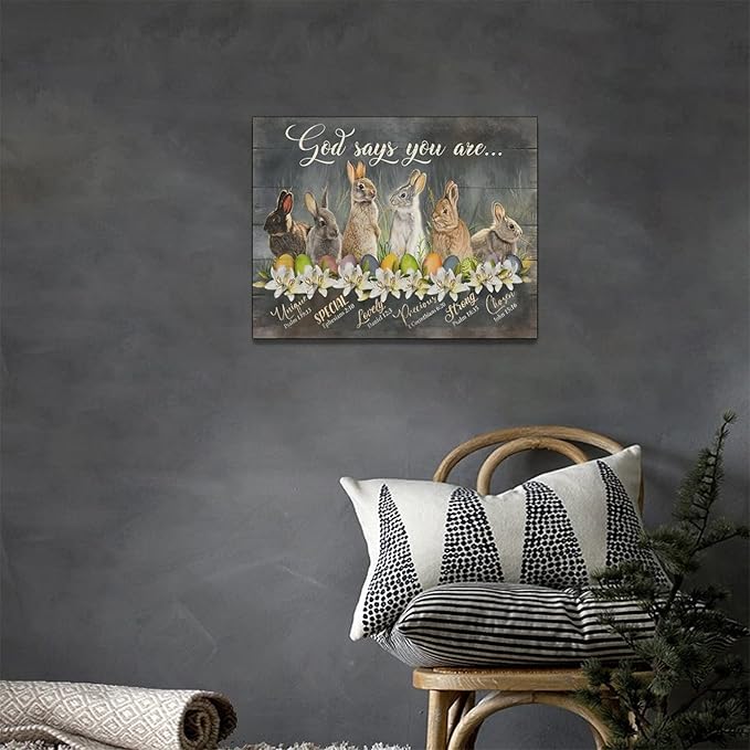banonaty Easter Bunny Wall Art Rabbit Pictures Wall Decor God Says You Are Canvas Prints Modern Artwork Home Decoration For Kids Room Bathroom Bedroom Kitchen Office Framed 16''x12''