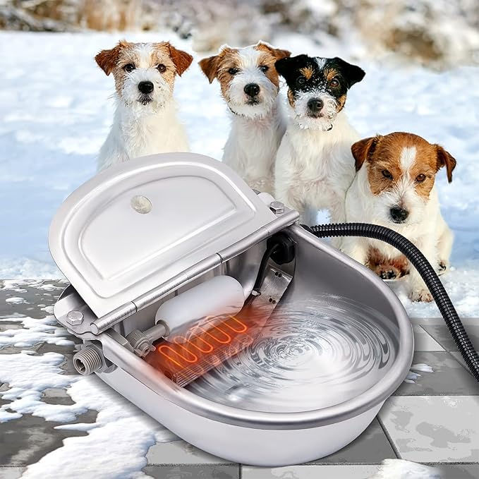 MINYULUA Automatic Heated Dog Water Bowl Stainless Steel Pet Thermal-Bowl Livestock Waterer Constant Temperature Dispenser for Dogs Cow Horse Pig Sheep Chicken Outdoor Drinking