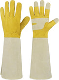 HANDLANDY Rose Pruning Gardening Gloves for Men Women, Thorn Proof Forearm Protection Leather Garden Gloves, Gardening Gifts for Gardeners (Butter Yellow, X-Large)