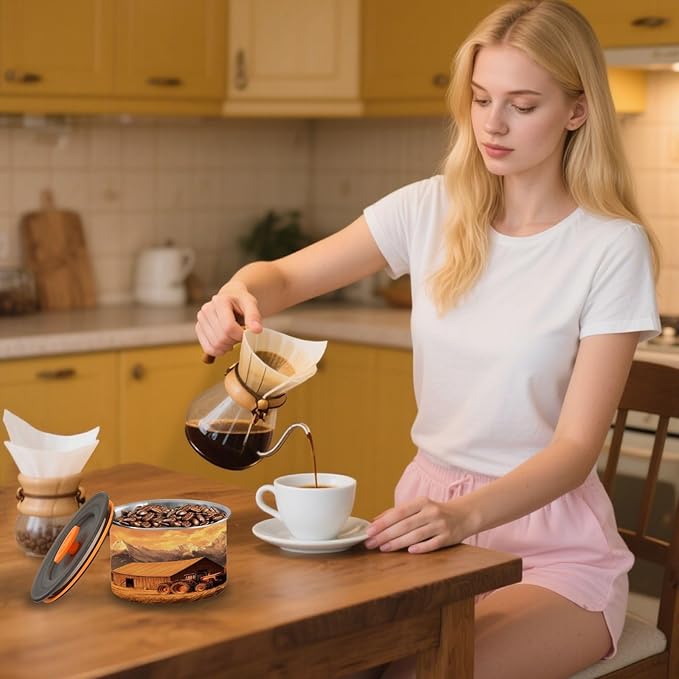 Coffee Canister Vintage Farm Pattern Airtight Stainless Steel Coffee Container, 30 OZ Food Storage Container for Coffee Beans, Ground, Sugar, Tea, Flour, Rice