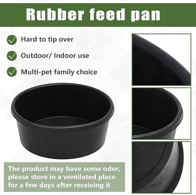 Sadnyy 2 Pcs 4 Quart/ 1 Gallon Rubber Feeder Pan, Rubber Feed Pan Utility Horse Feed Bucket Dog Bowl Horse Feeder for Cats Dogs Goats Chicken Dust Bath Container Animal Feeding, 10.6 x 4.1 Inch