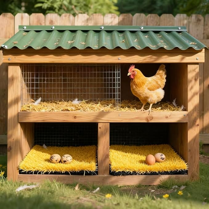 12 Pack Chicken Nesting Pads for Chicken Coop, 11.8"x11.8" Reusable Plastic Artificial Grass Nesting Box Pads Washable Laying Eggs Turf Egg-Protecting Mats for Coops, Pets & Crafts - Yellow