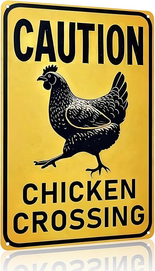 Funnysign Vintage Chicken Sign Chicken Crossing Tin Sign for Chicken Coop Farm Kitchen Garden Yard Decor 8x12 inch(3915)