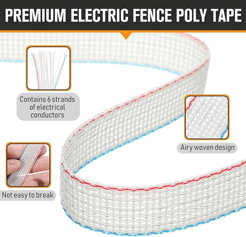 1 Roll 1 Inch x 2000 ft Electric Fence Tape for Livestock Polytape Fencing Horse Fence with High Visibility