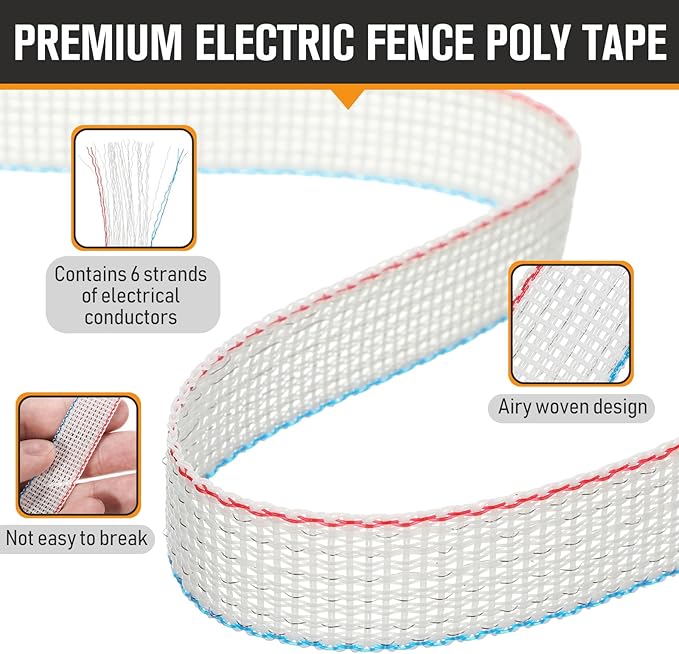 1 Roll 3/4 Inch x 1313 ft Electric Fence Tape for Livestock Polytape Fencing Horse Fence with High Visibility