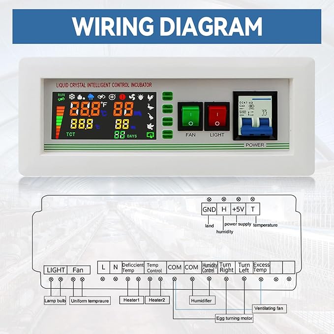 JOJOCY XM‑18SD Egg Incubator Controller, Temperature Humidity Automatic Control Color Display Over-Limit Alarm Thermostat for Chickens, Peacocks, Geese, Ducks, Cranes, Quail and Pigeons