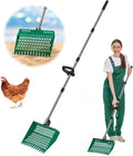OYEAL Chicken Poop Scooper for Coop, 2-in-1 Metal Rake & Pooper Scooper Sand Sifting Shovel with Grip, Poop Scoop Shovel Litter Scooper for Small Farm Animals, Chicken Supplies, Green