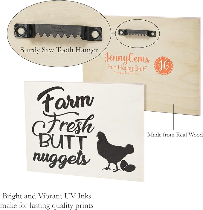 JennyGems Farm Fresh Nuggets Wooden Sign, Funny Chicken Coop Signs, Country Farmhouse Decor Wall Hanging, Made in USA
