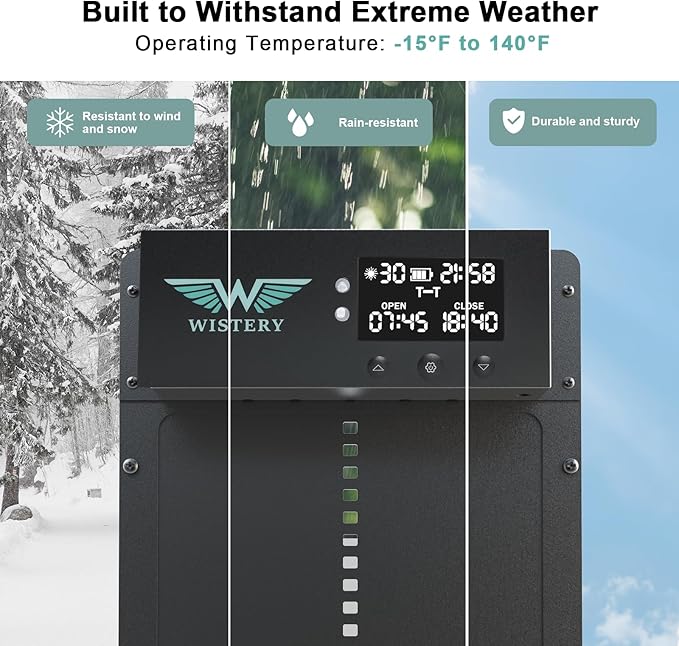 Automatic Chicken Coop Door Solar Powered with Timer & Light Sensor, LCD Display, Remote Control, Multiple Modes Aluminum Auto Chicken Coop Door Solar, Anti-Pinch & Weather Proof