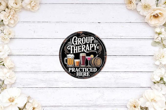 Group Therapy Session Metal Sign 8x8in Round Humorous Plaque for Office Wall Decor Psychology Gift