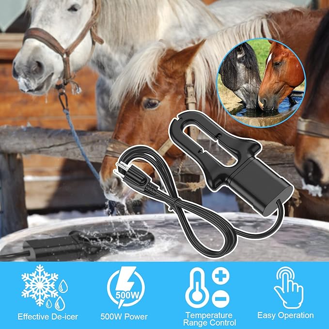 500W De-icer Submergible Bird Bath Heater Aluminum Cast for Livestock Poultry Horses, Cows, Birds, Wildlife Drinking Indoor Outdoors in Winter with 9.8 Foot Cord Birdbath Water Heater