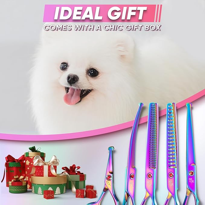 Small Dog Grooming Scissor -Rainbow Nose Hair Scissors with Safe Round Tips, Pet Scissors for Detailed Trimming, Japanese Stainless Steel,Ideal Gift