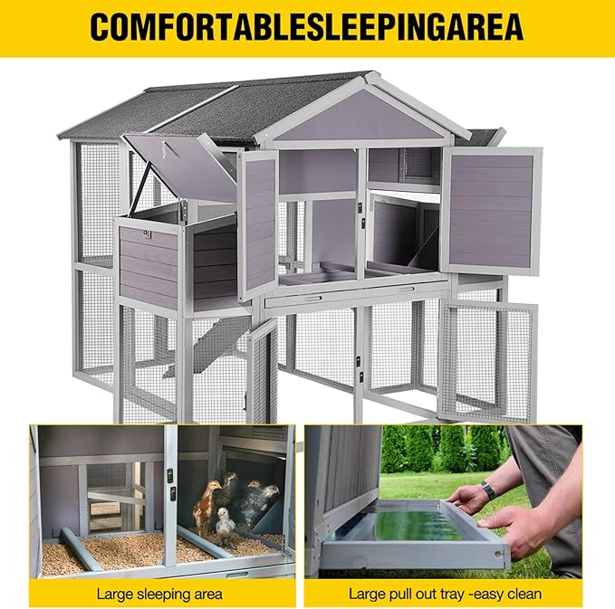 Aivituvin Chicken Coop for Chickens Super Large Outdoor Wooden Hen House with Run,Poultry Cage for 6 to10 Chickens with Two Nesting Box,Ramp,Extra Large