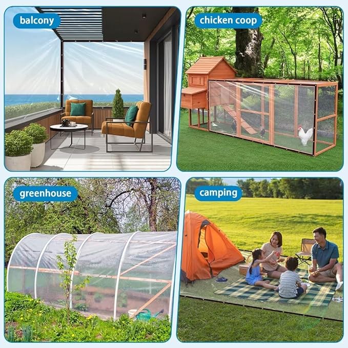 Clear Tarps with Grommets 7x10ft,Heavy Duty Waterproof Tarp Cover,Transparent PVC Vinyl Tarpaulin for Outdoor,Plant,Garden,Chicken Coop,Patio,cat Litter