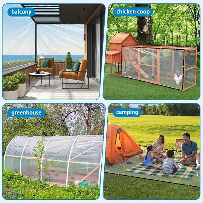 Clear Tarps with Grommets 6x6ft,Heavy Duty Waterproof Tarp Cover,Transparent PVC Vinyl Tarpaulin for Outdoor,Plant,Garden,Chicken Coop,Patio,cat Litter