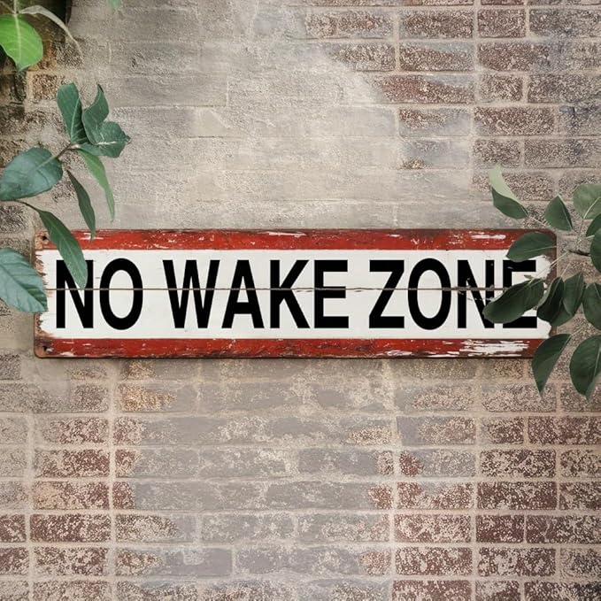 No Wake Zone Metal Tin Sign Rustic Wall Decor for Lake House Boat Dock Waterfront Cabin Beach House 4x16 Inch
