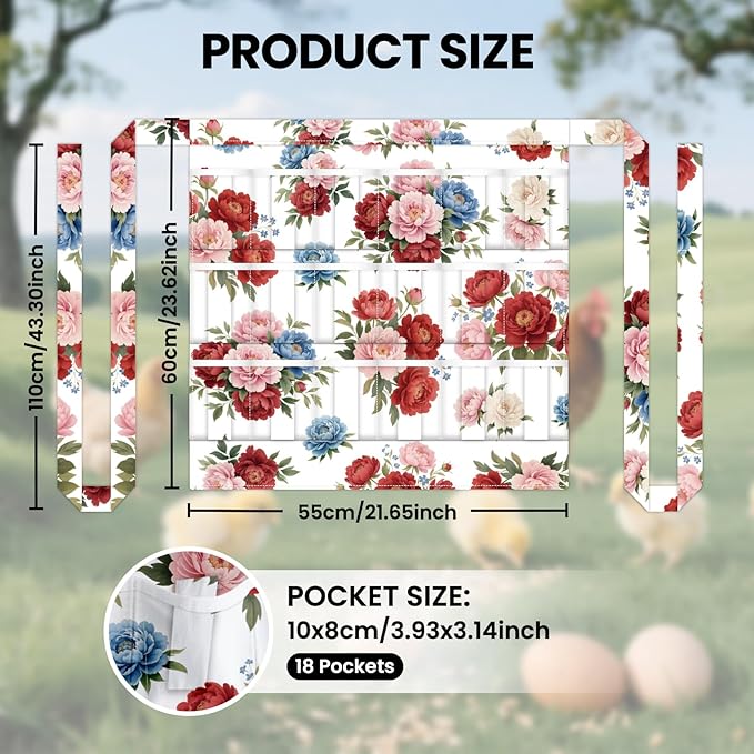 CUTHOLLOW Egg Collecting Apron for Adlut, Housewife, 18 Deep Pockets Hen Egg Gathering Holding Apron with Elastic Closures
