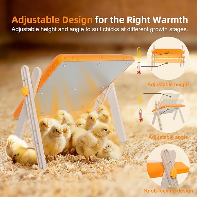 Chicken Coop Heater, Briidea 80W Chicken Heater with 110–130℉ Constant Heat, Energy-Efficient, Adjustable Height & Angle, 10 PET Cleaning Film, Mother-Hen-Like Comfort, 10" x 10" for 15 Small Poultry