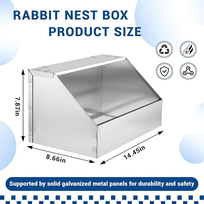 Rabbit Nesting Box,1 Pcs Galvanized Metal Bunny Small Animal Nest with Removable Floor,Hutch Hideout for Breeding,Durable Easy to Clean Rabbitry Supplies for Rabbits Guinea Pig Small Animals