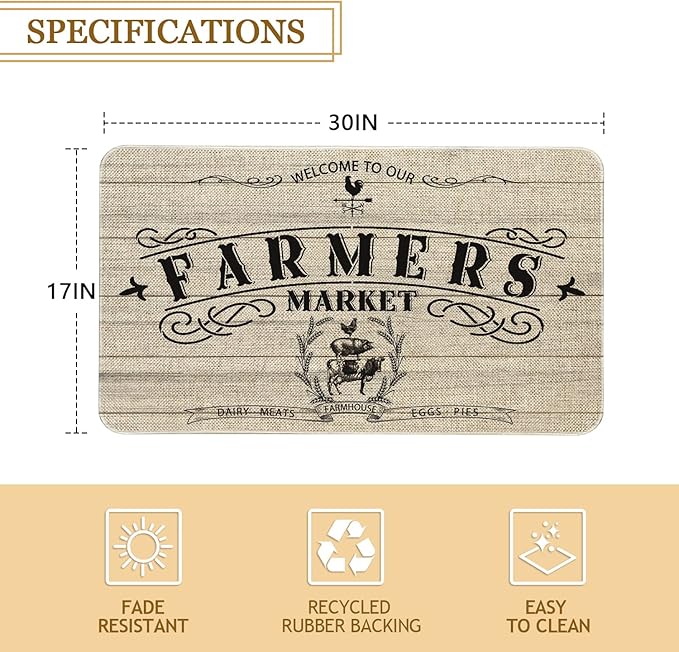 Roszwtit Farmhouse Kitchen Rugs and Mats, Farmhouse Door Mat, Seasonal Washable Non-Slip Floor Mats for Home Kitchen Decor 30x17 Inch