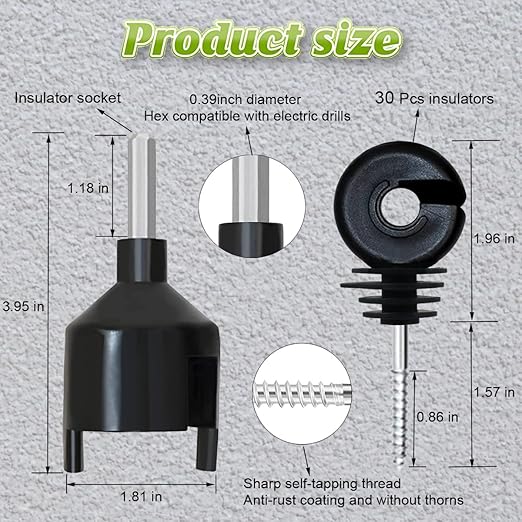 330 Feet Electric Fence Polywire & 30 Pcs Electric Fence Insulator, 1/8" Diameter Portable Electric Fencing Poly Wire Rope Line 6 Steel Strands for Reliable Conductivity & Rust Resistance
