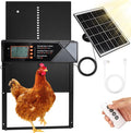 Automatic Chicken Coop Door Solar Powered, 4 Modes Automatic Chicken Door with Timer & Light Sensor, 7W Solar Charging Panel, Waterproof Aluminum Alloy Chicken Door with LED Screen (Black)