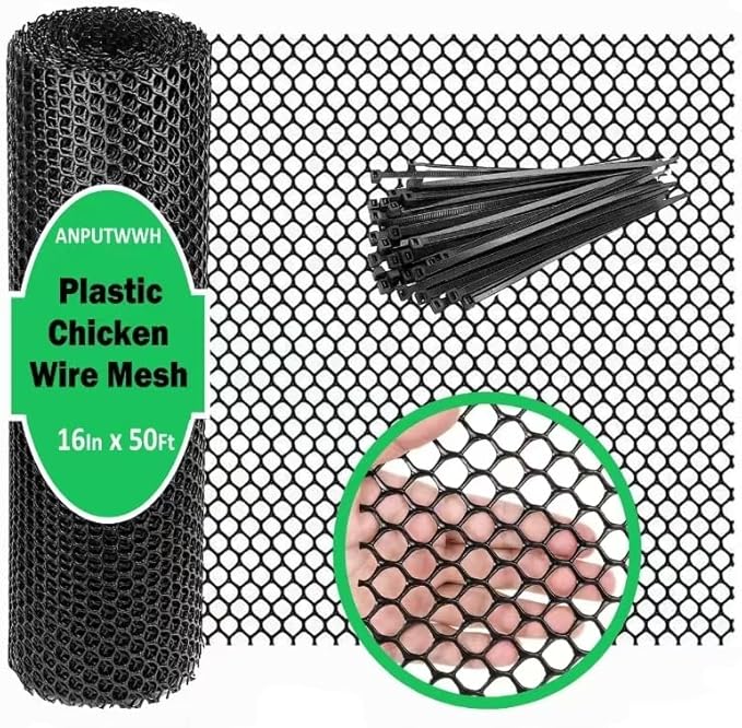 Upgraded Plastic Chicken Wire Fence Mesh(16INx50FT) - Black/Green/White Colors 0.3" Openings,for Garden Net, Poultry Fencing, Chicken Wire Frame,Animal Cage Fence,Floral Netting (Black)