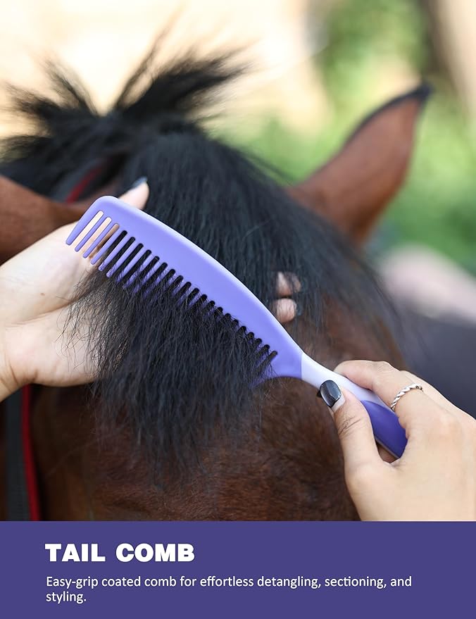 11-Piece Professional Horse Grooming Kit with Waterproof Tote Bag, Non-Slip Silicone Grip Brush Set, Curry Comb, Hoof Pick & Mane Comb Sugar Taro