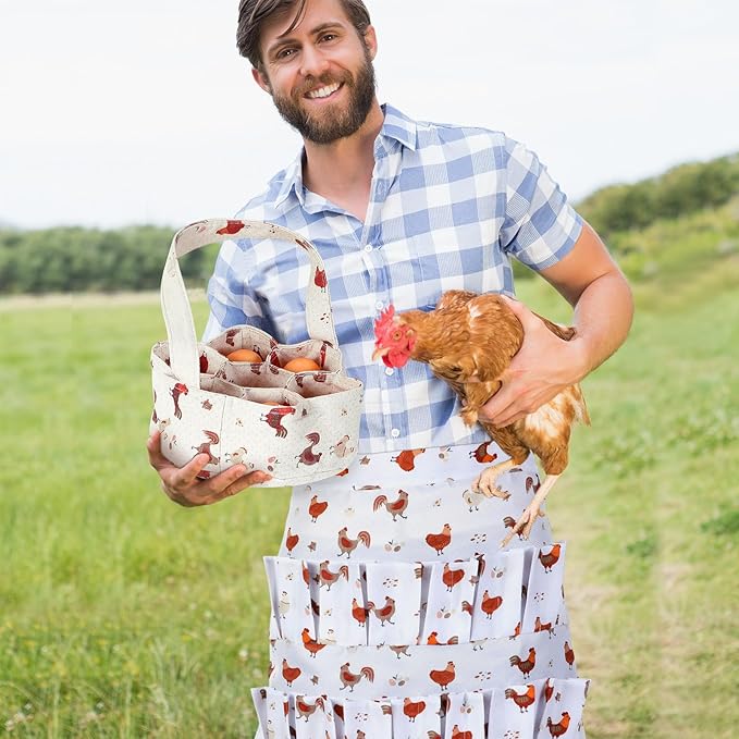 2 Pcs Egg Collecting Apron Chicken Egg Gathering Basket with 7 Pouches Holding Apron with 15 Pockets